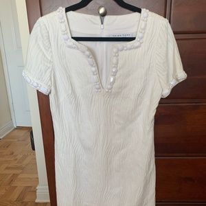 White Trina Turk Dress with Beaded Accents